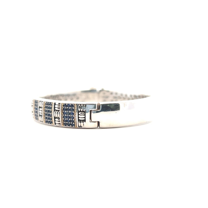 Estate Sterling Silver & 18K Gold Blue Sapphire Vintage Bangle Bracelet by Lali