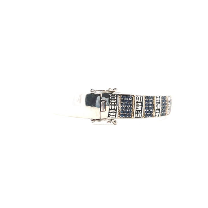 Estate Sterling Silver & 18K Gold Blue Sapphire Vintage Bangle Bracelet by Lali