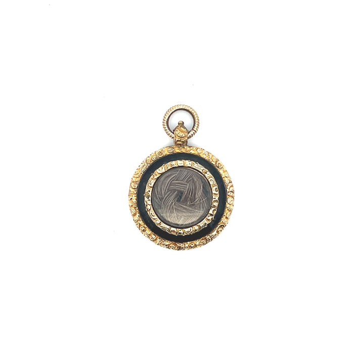 Estate Yellow Gold Filled Woven Hair Charm, Victorian