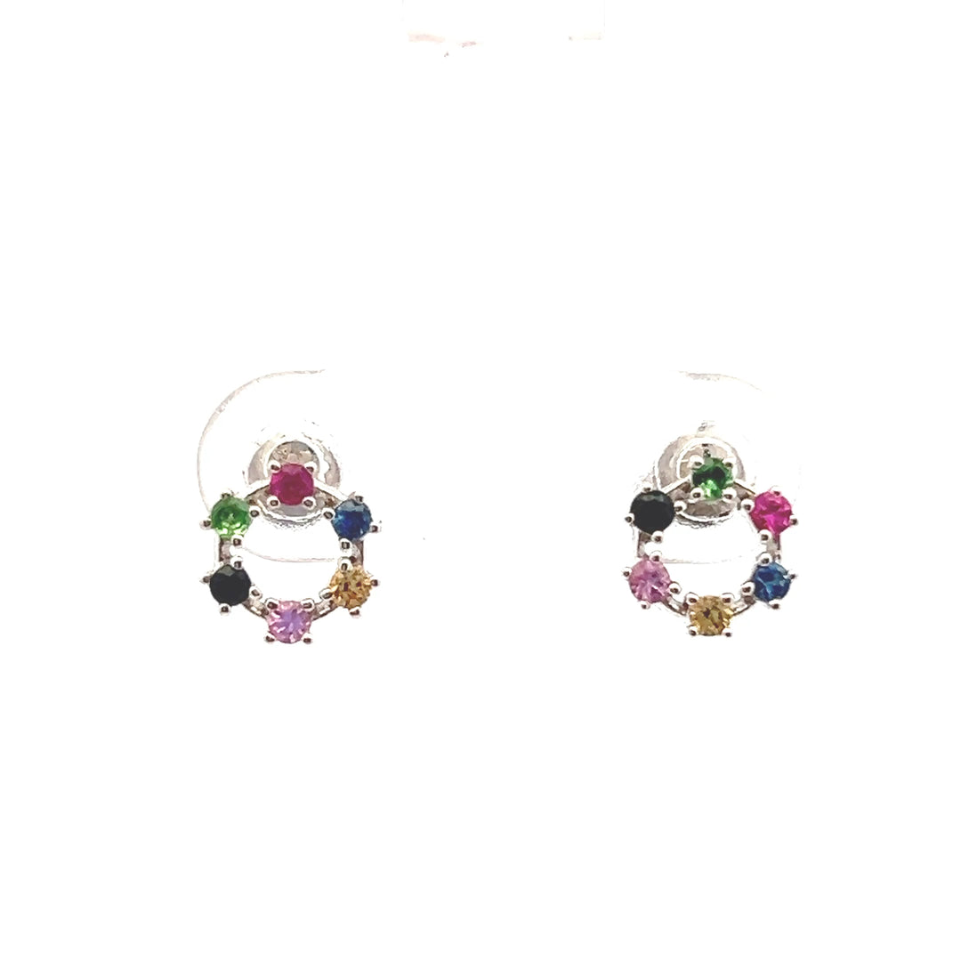 Estate 14KT White Gold Rainbow Sapphire Circle Studs