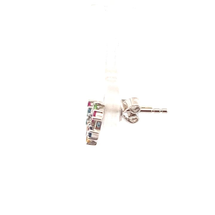 Estate 14KT White Gold Rainbow Sapphire Circle Studs