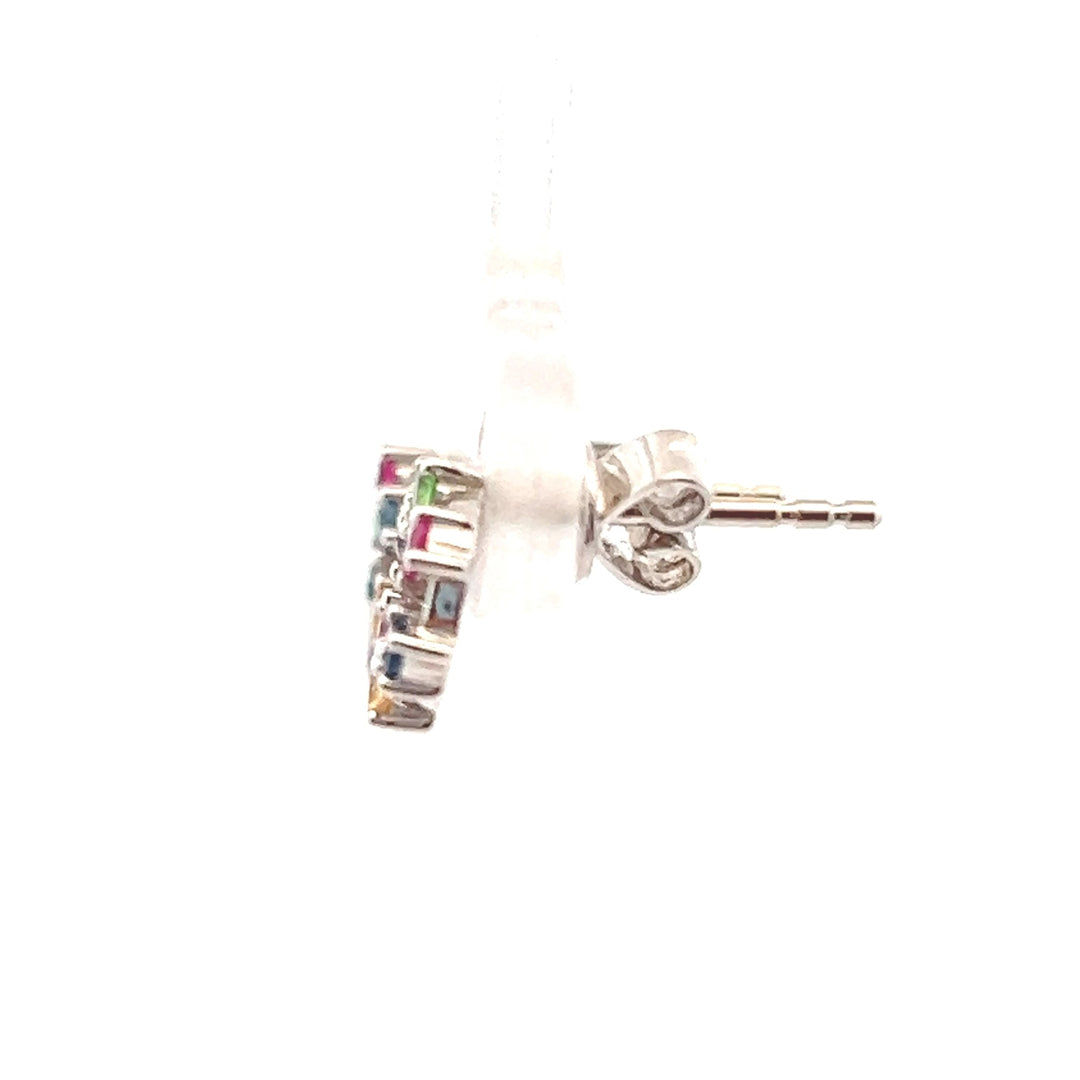 Estate 14K White Gold 0.30CTW Rainbow Sapphire Circle Stud Earrings