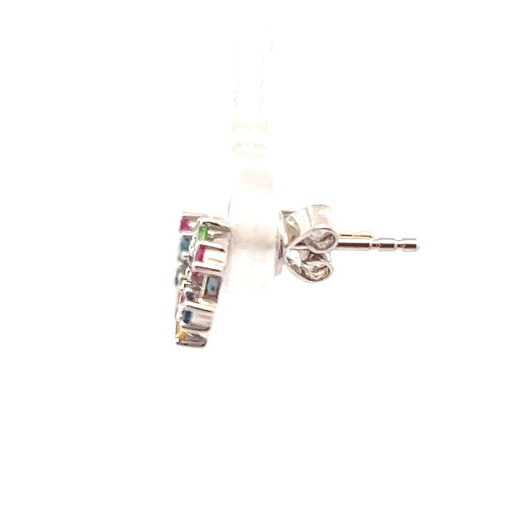 Estate 14K White Gold 0.30CTW Rainbow Sapphire Circle Stud Earrings