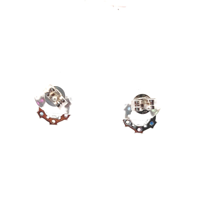 Estate 14KT White Gold Rainbow Sapphire Circle Studs