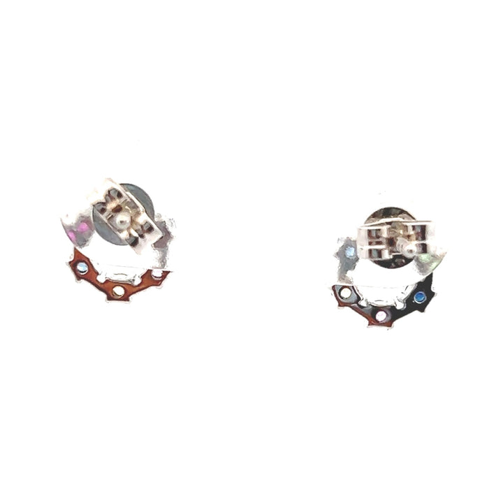 Estate 14K White Gold 0.30CTW Rainbow Sapphire Circle Stud Earrings