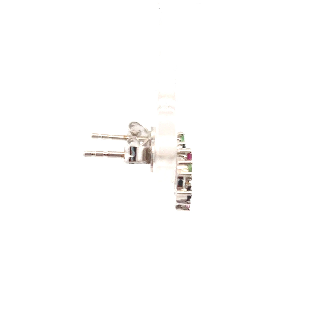 Estate 14KT White Gold Rainbow Sapphire Circle Studs