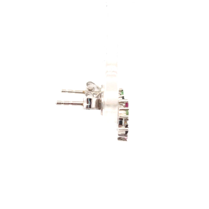 Estate 14KT White Gold Rainbow Sapphire Circle Studs