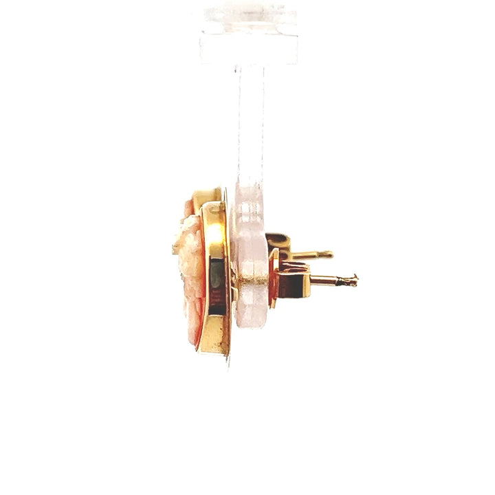 Estate 18K Yellow Gold Vintage Mid-Century Modern Shell Cameo Stud Earrings