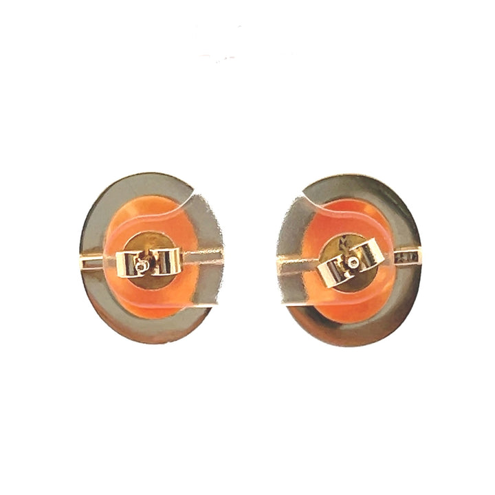 Estate 18K Yellow Gold Vintage Mid-Century Modern Shell Cameo Stud Earrings