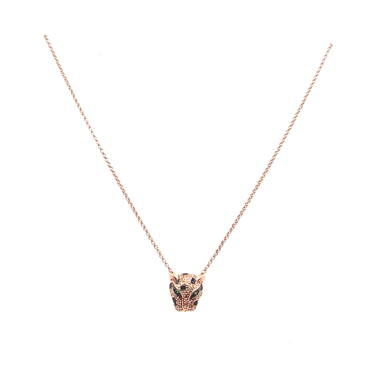 Estate 14KT Rose Gold Diamond & Tsavorite Panther Head Necklace, Effy