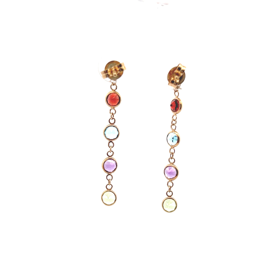 Estate 14K Yellow Gold Multi-Gemstone Line Drop Earrings from the Effy Mosaic Collection
