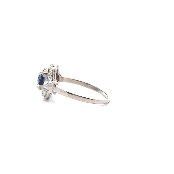 Estate Platinum Sapphire & Old Single Cut Diamond Ring, Art Deco
