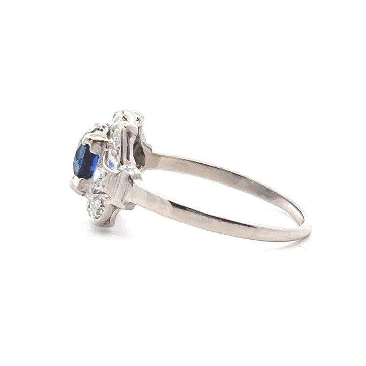 Estate Platinum 1.24CTW Blue Sapphire & Old Single Cut Diamond Art Deco Ring