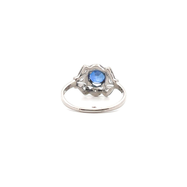 Estate Platinum Sapphire & Old Single Cut Diamond Ring, Art Deco