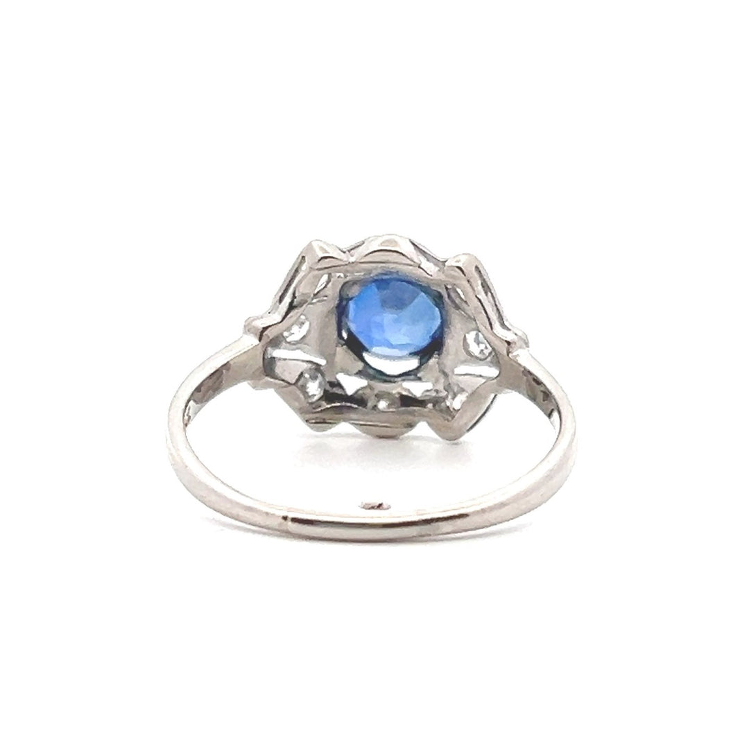 Estate Platinum 1.24CTW Blue Sapphire & Old Single Cut Diamond Art Deco Ring