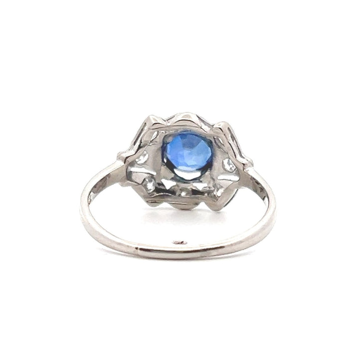 Estate Platinum 1.24CTW Blue Sapphire & Old Single Cut Diamond Art Deco Ring