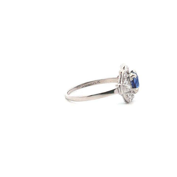 Estate Platinum Sapphire & Old Single Cut Diamond Ring, Art Deco