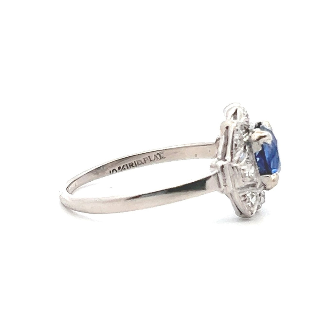 Estate Platinum 1.24CTW Blue Sapphire & Old Single Cut Diamond Art Deco Ring