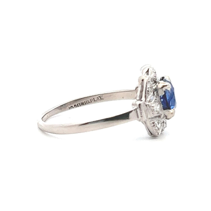 Estate Platinum 1.24CTW Blue Sapphire & Old Single Cut Diamond Art Deco Ring