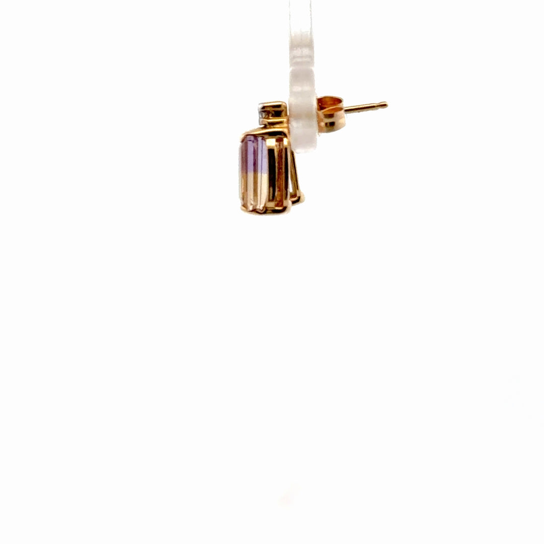 Estate 14K Yellow Gold Ametrine and Diamond Stud Earrings