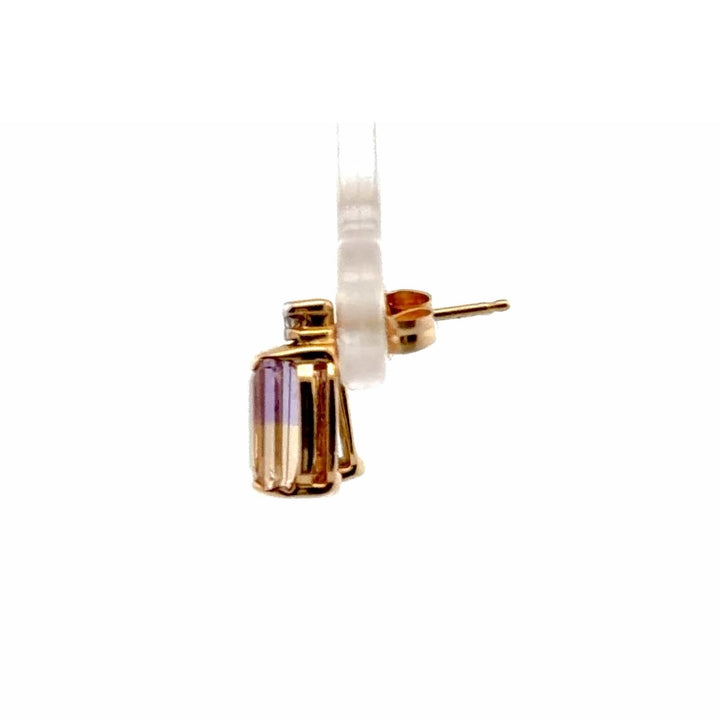 Estate 14K Yellow Gold 2.23CTW Ametrine and Diamond Stud Earrings