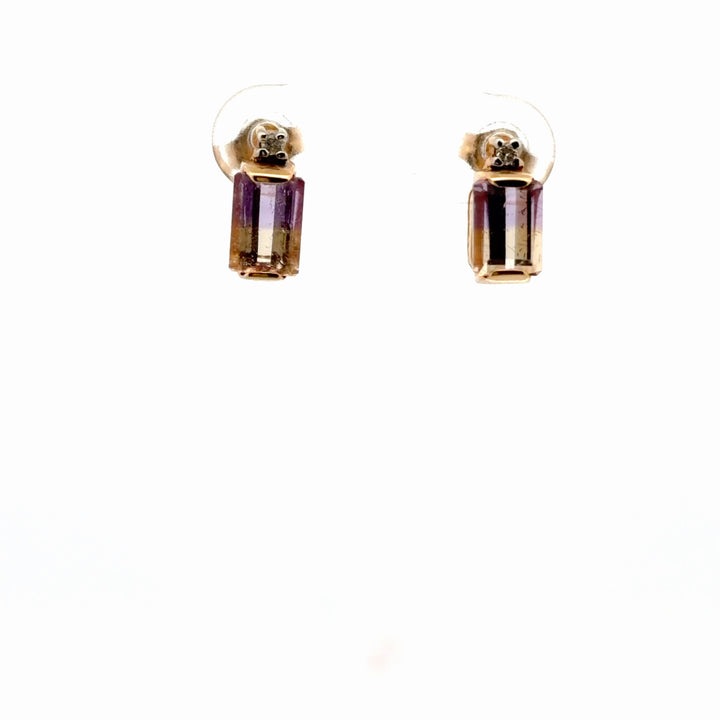 Estate 14K Yellow Gold Ametrine and Diamond Stud Earrings