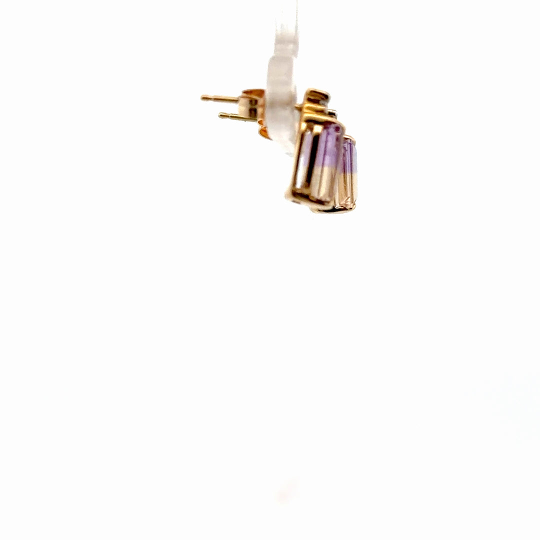 Estate 14K Yellow Gold Ametrine and Diamond Stud Earrings