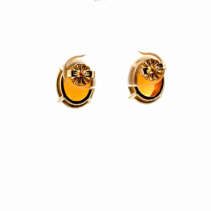 Estate 14K Yellow Gold Orange Opal Stud Earrings