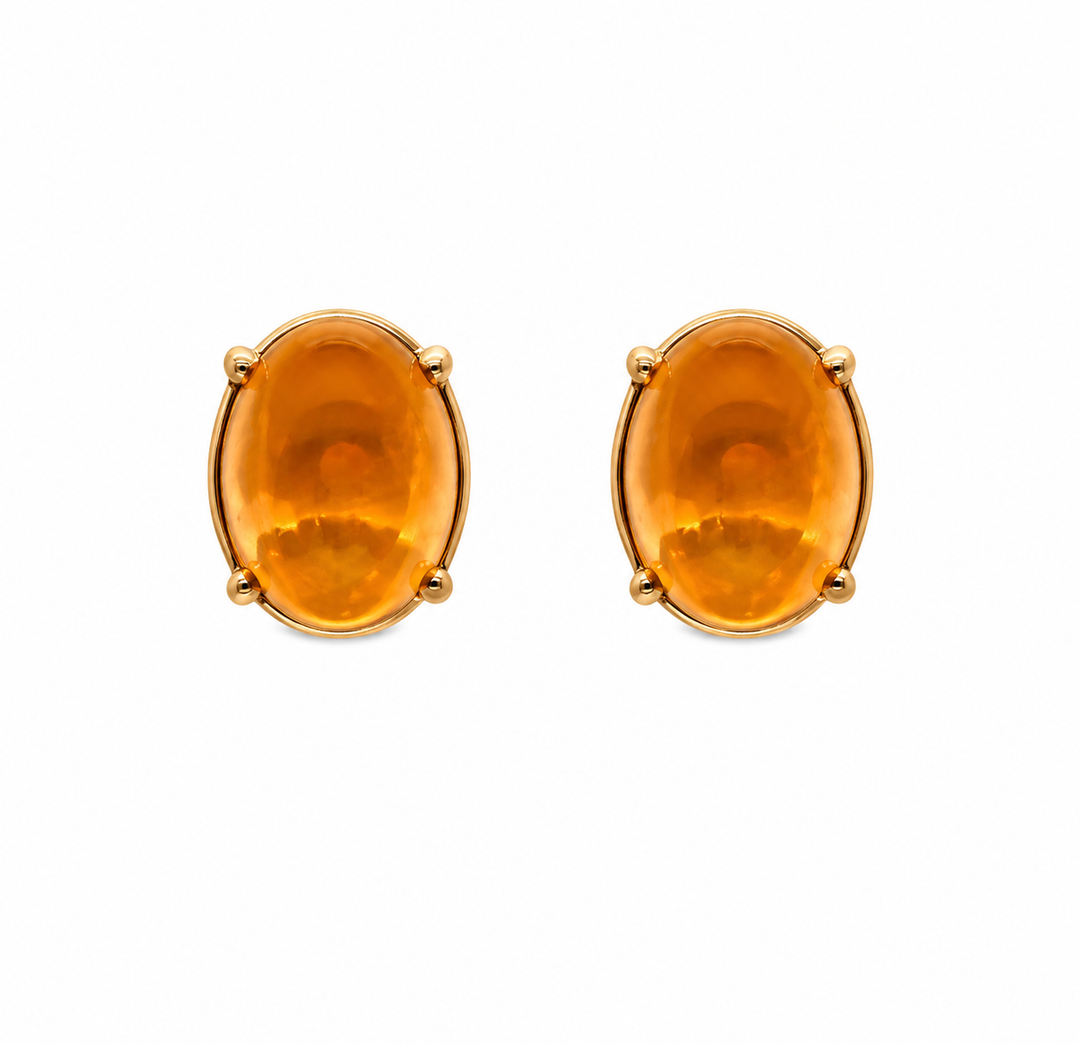 Estate 14K Yellow Gold Orange Opal Stud Earrings