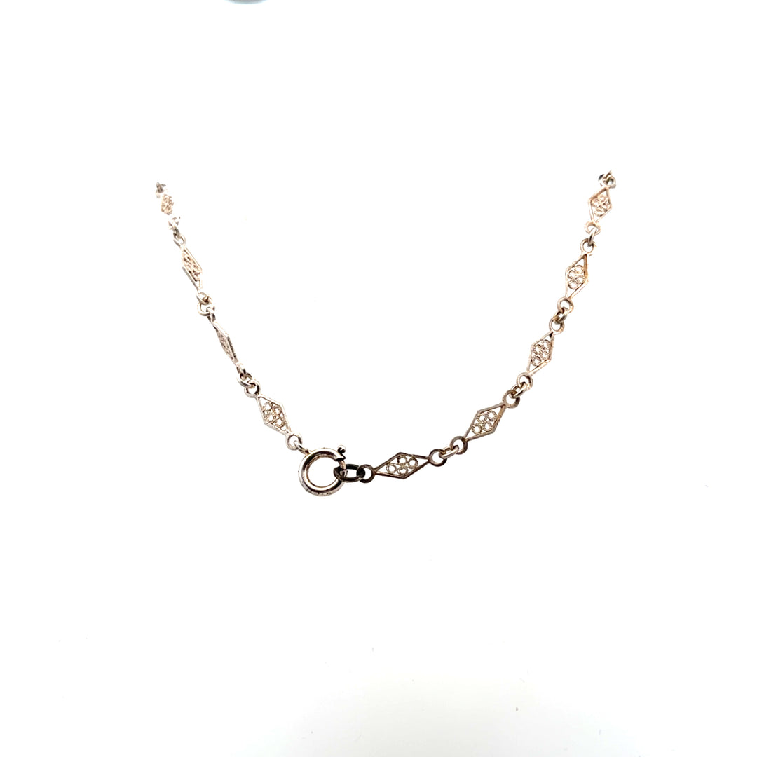 Estate Sterling Silver Hexagon Floral Filigree Necklace