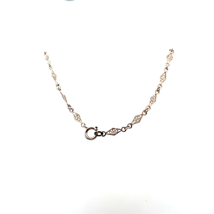 Estate Sterling Silver Hexagon Floral Filigree Necklace
