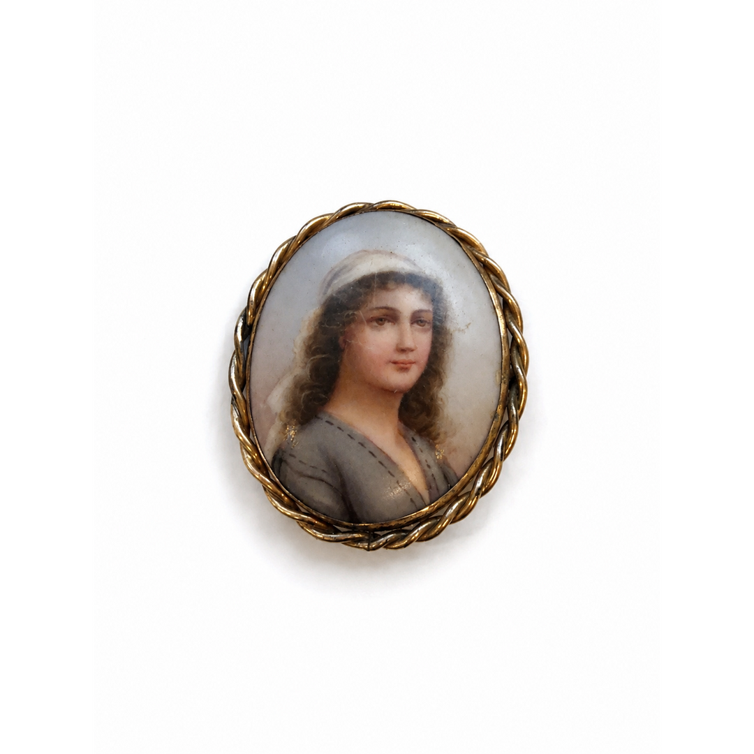 Oval Portrait Miniature Brooch with Twisted Wire Frame