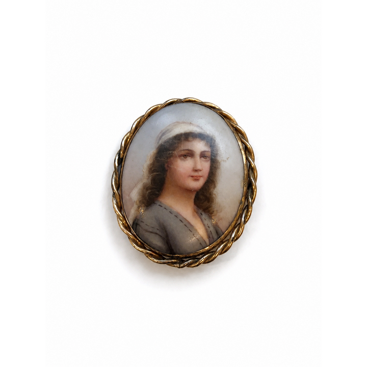 Oval Portrait Miniature Brooch with Twisted Wire Frame