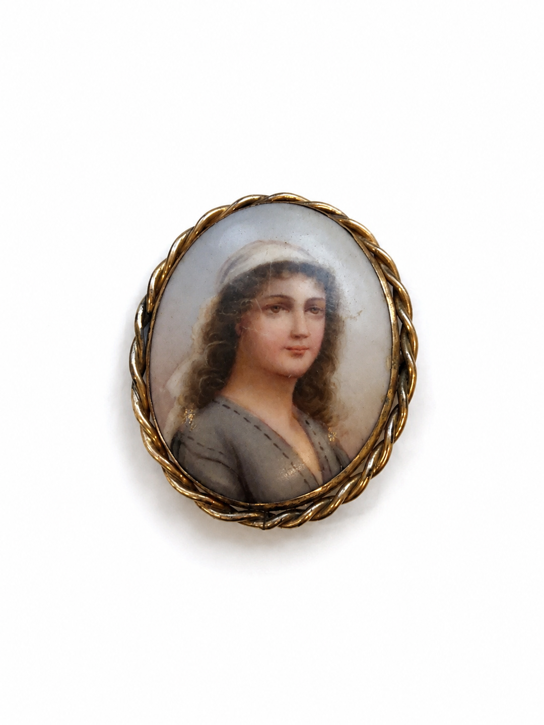 Oval Portrait Miniature Brooch with Twisted Wire Frame