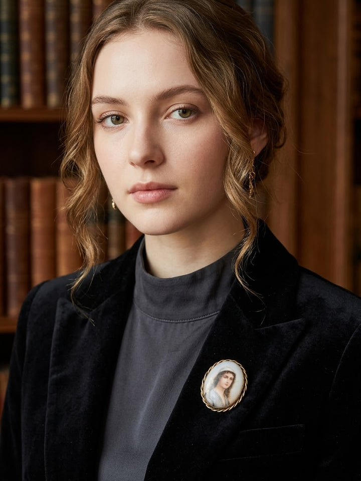 Oval Portrait Miniature Brooch with Twisted Wire Frame