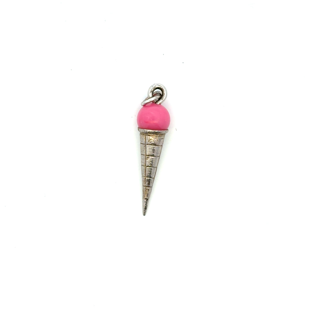 Estate Sterling Silver Ice Cream Cone Charm with Pink Glass