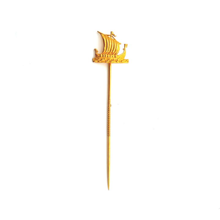 Estate 18K Yellow Gold Viking Ship Vintage Stick Pin