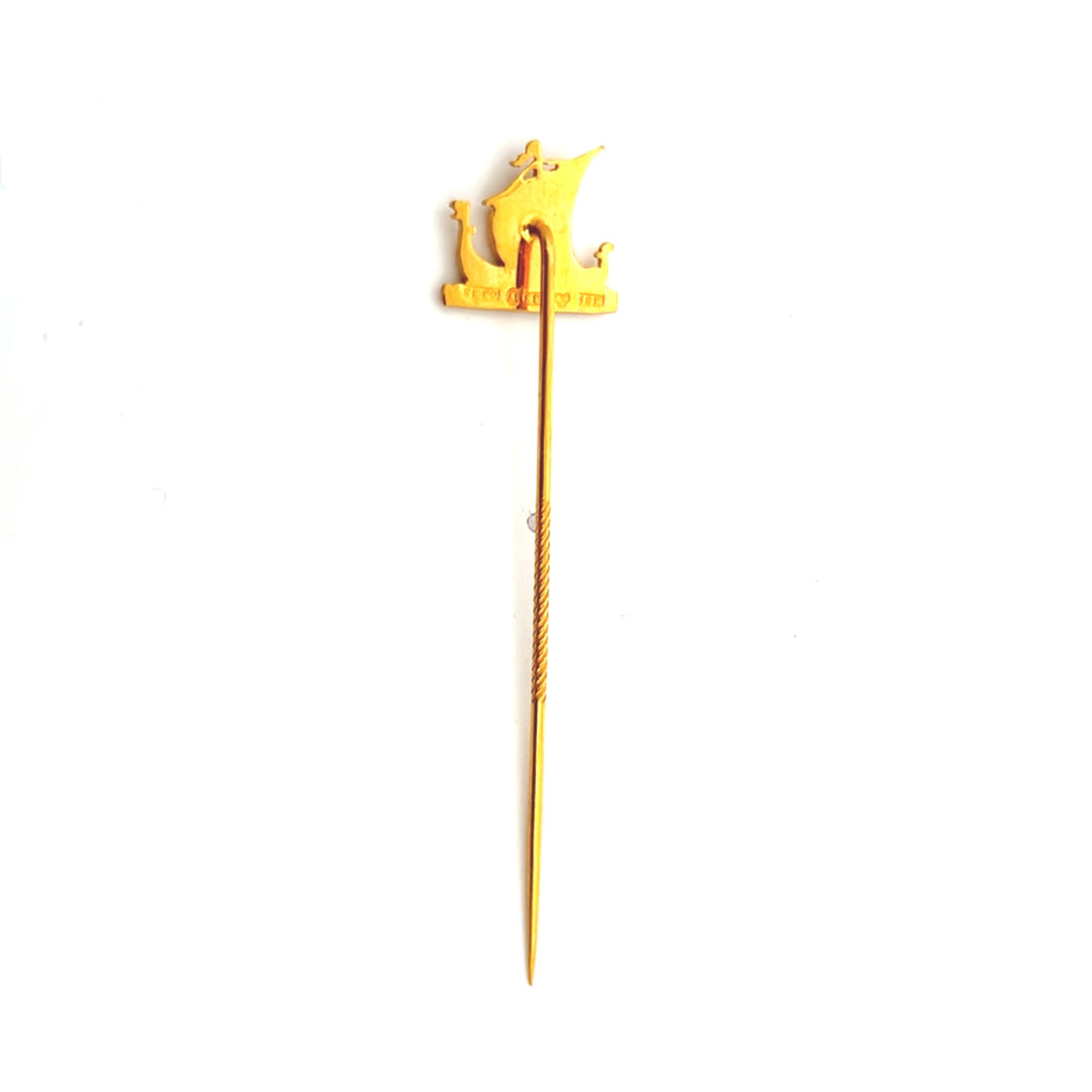 Estate 18K Yellow Gold Viking Ship Vintage Stick Pin