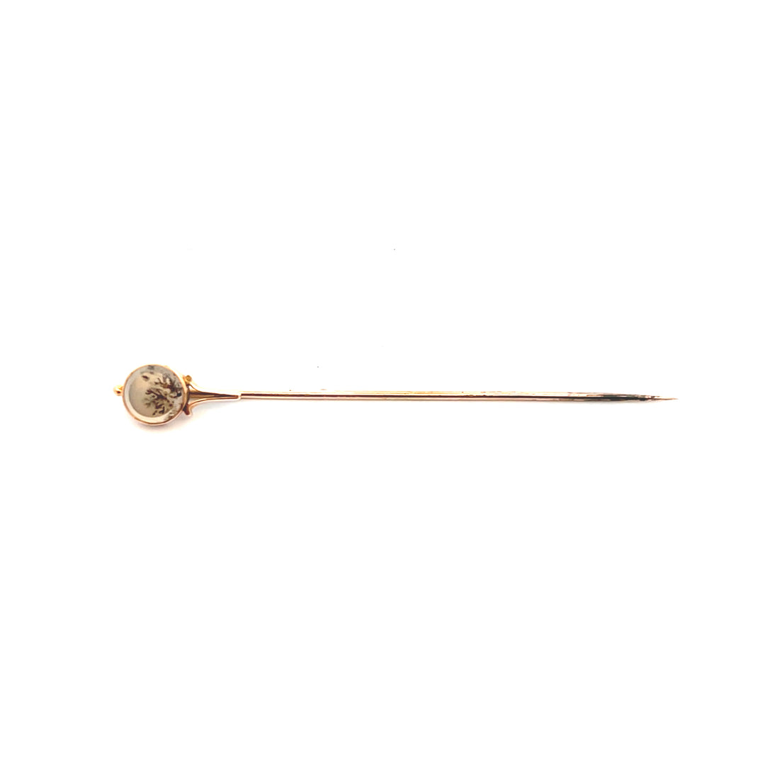Estate 14KT Yellow Gold Moss Agate Stick Pin, Victorian