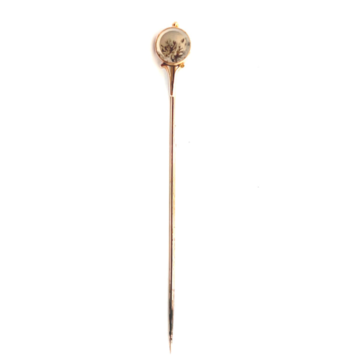Estate 14K Yellow Gold Antique Victorian Moss Agate Stick Pin