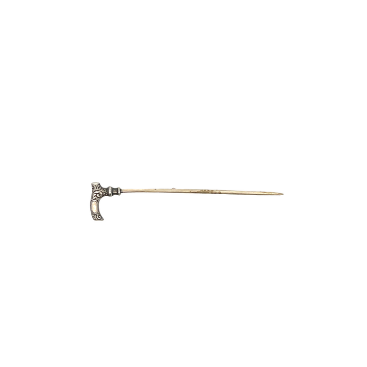 Estate Sterling Silver & Brass Cane Stick Pin, Edwardian