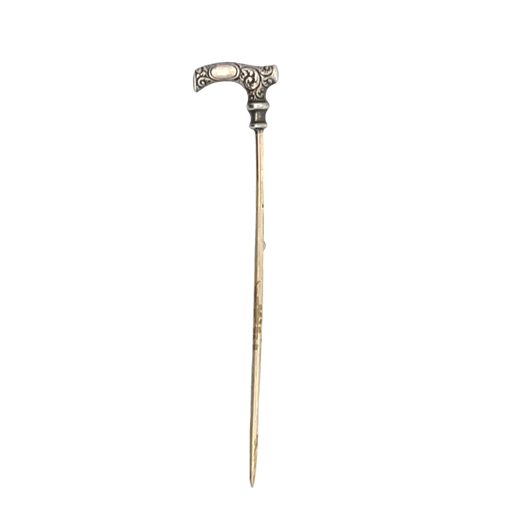 Estate Sterling Silver & Brass Cane Antique Stick Pin