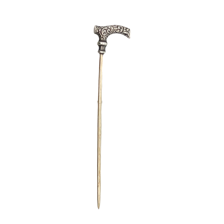 Estate Sterling Silver & Brass Cane Antique Stick Pin