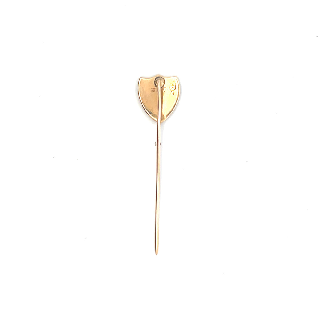 Estate 14K Yellow Gold Antique Edwardian Seed Pearl & Enamel Stick Pin