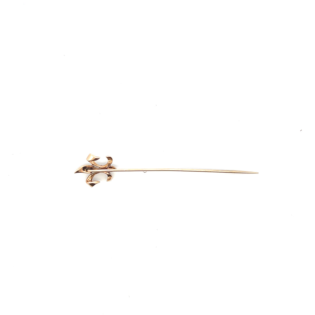 Estate 10KT Yellow Gold Diamond & Pearl Fleur de Lis Pin, ca. 1900