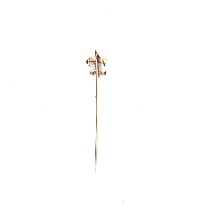 Estate 10K Yellow Gold Antique Diamond & Pearl Fleur de Lis Stick Pin
