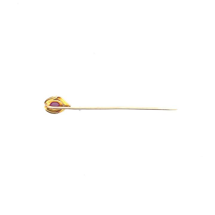 Estate 14KT Yellow Gold Rhodolite Garnet & Pearl Pin, Victorian