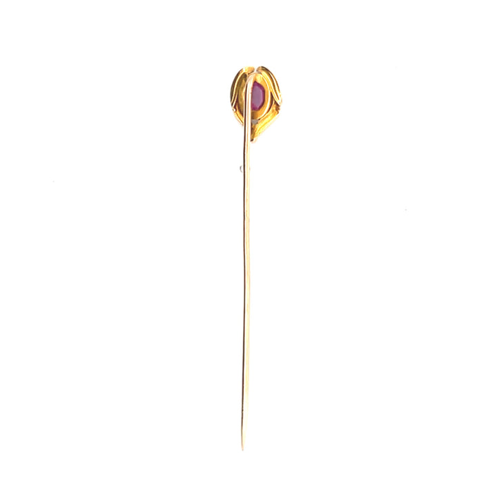 Estate 14K Yellow Gold Rhodolite Garnet & Pearl Antique Stick Pin