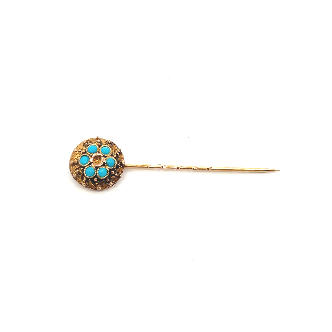 Estate 14KT Yellow Gold Turquoise Pin, Victorian