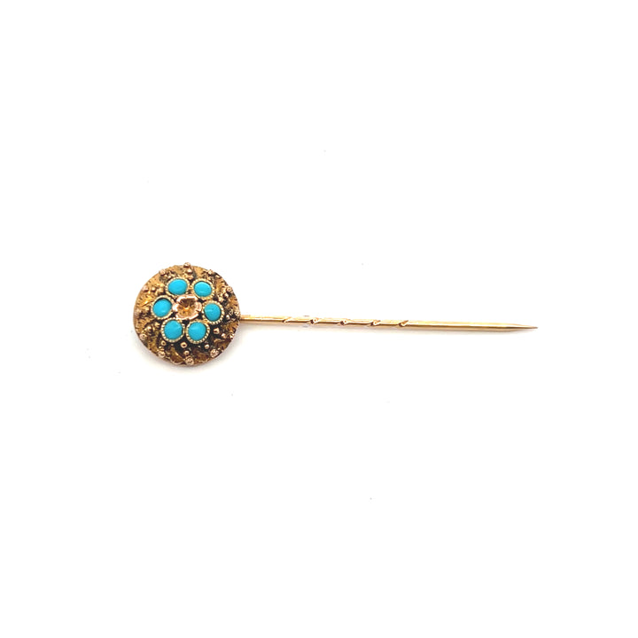 Estate 14KT Yellow Gold Turquoise Pin, Victorian
